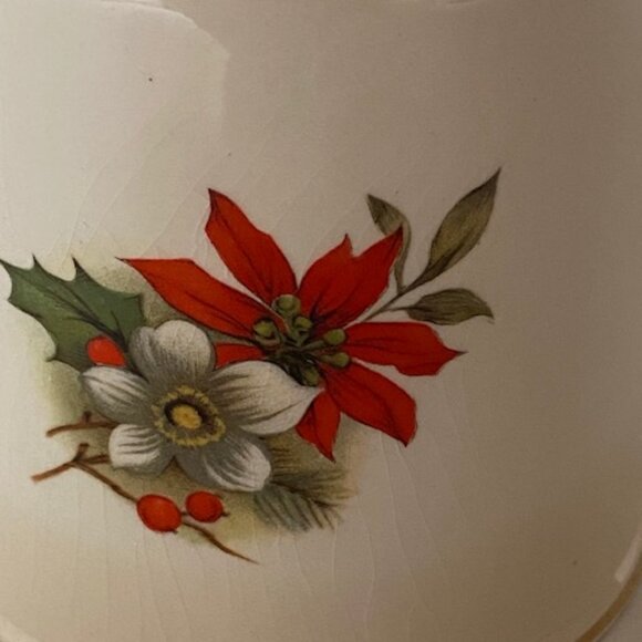 Christmas lidded Jam or sugar bowl. Sadler England. Vintage. Poinsettia - Picture 5 of 12